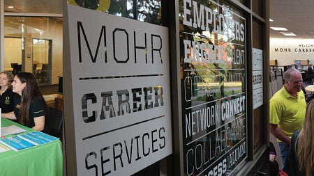 Photo collage of activities held during the Mohr Career Services grand opening