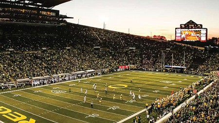 A photo of Autzen Stadium during a football game